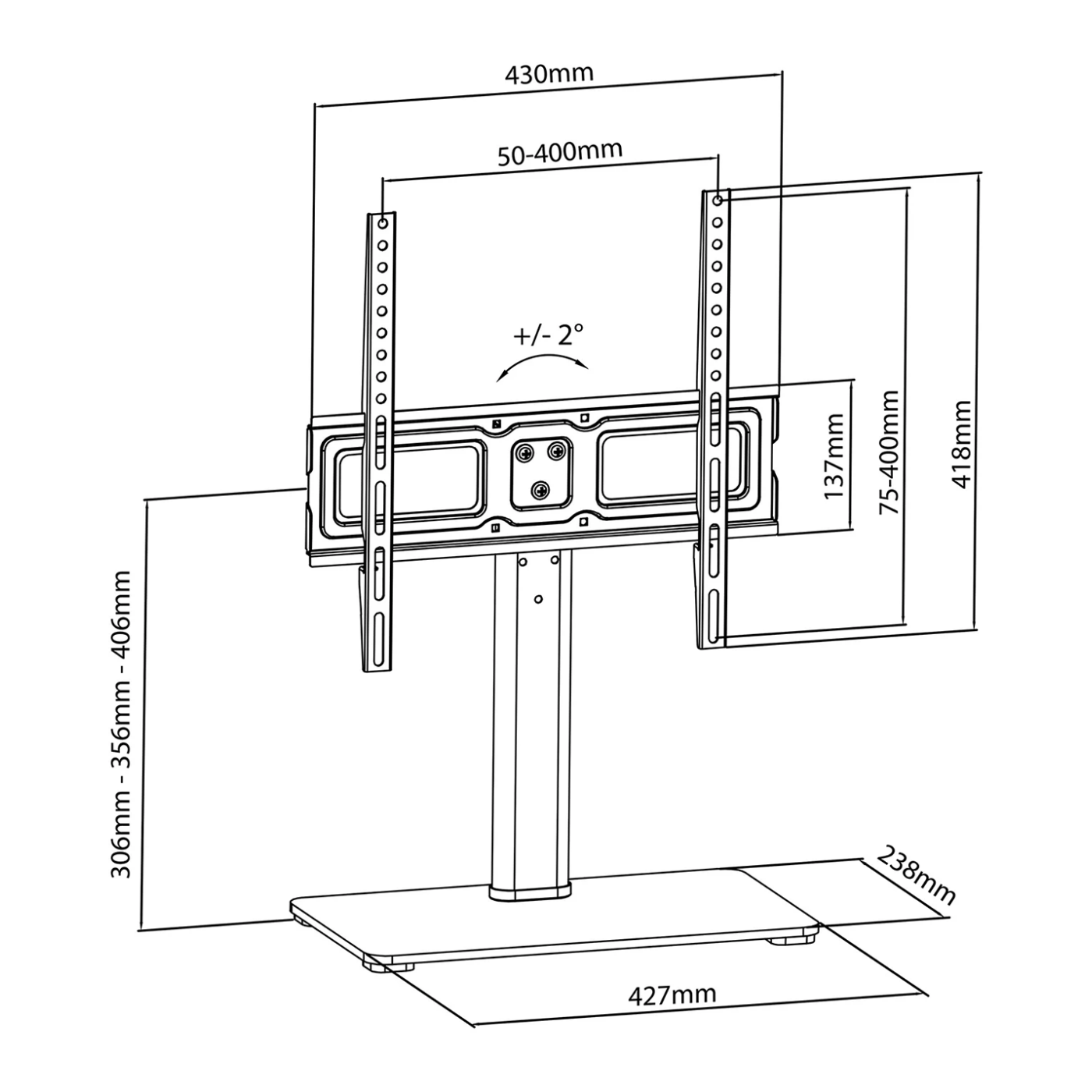 Maclean Stalak za TV, 32" - 65", postolje kaljeno staklo, 40 kg - MC-450