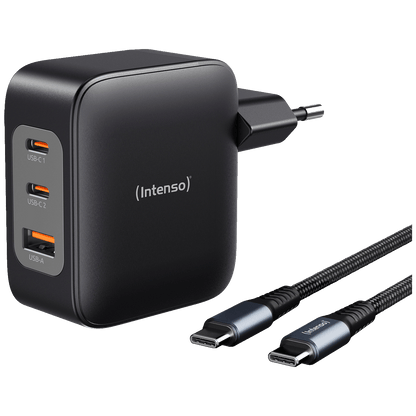 (Intenso) Punjač kučni sa type C kabelom, brzi, 1xUSB-A, 2xUCB-C, 100W - Adapter W100ACC GaN + C520C Cable