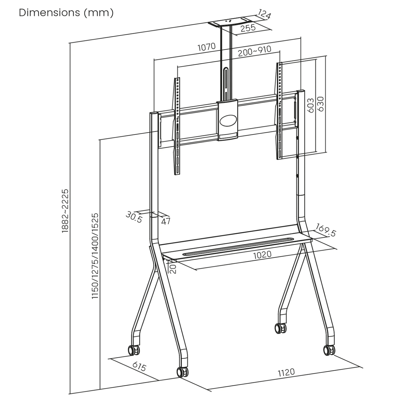 Maclean Stalak za TV / kolica, polica za kameru, 55"-100", 120kg. - MC-114 B