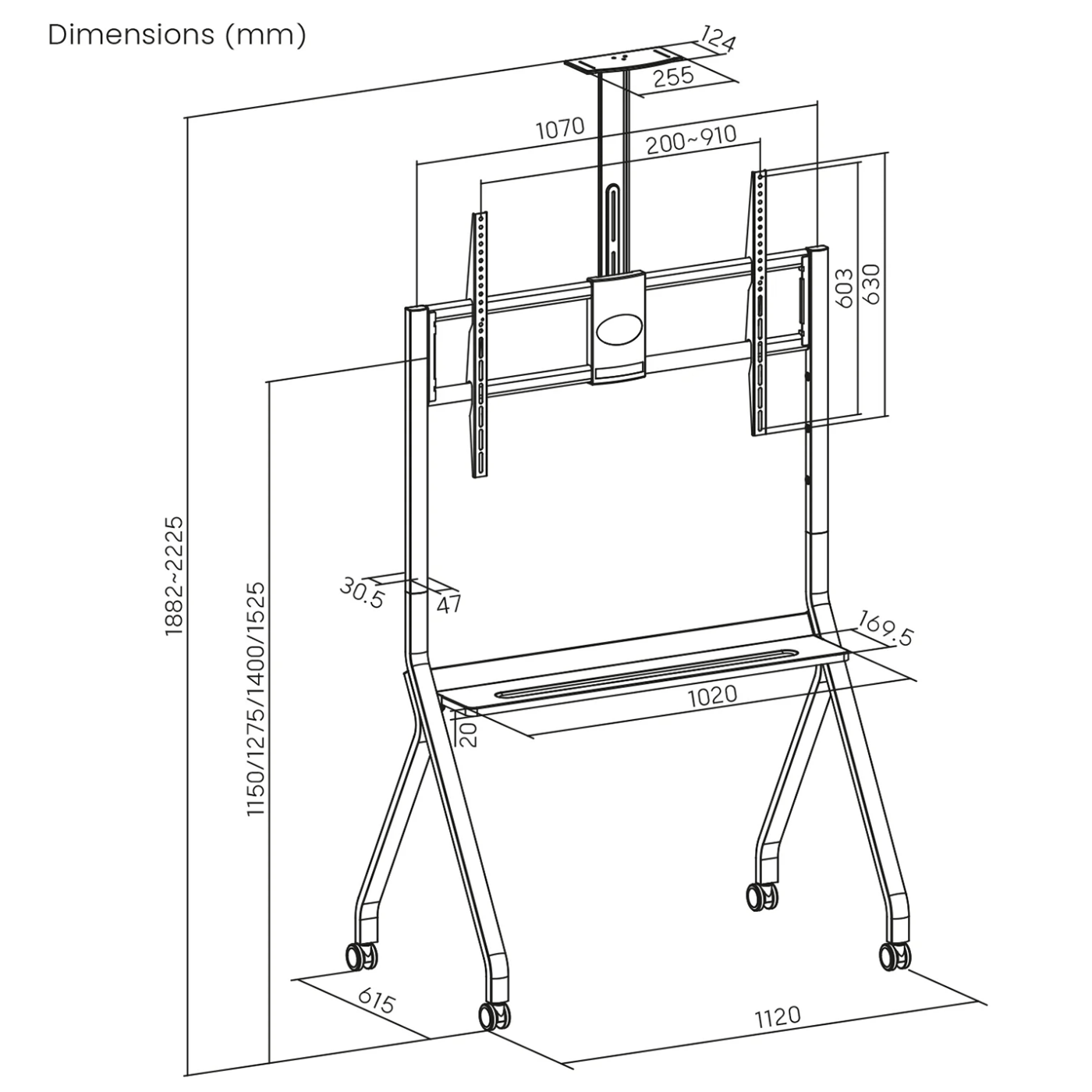 Maclean Stalak za TV / kolica, polica za kameru, 55"-100", 120kg. - MC-114 W