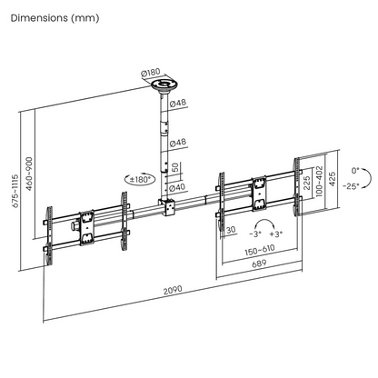 Maclean Nosač za 2 TV-a, stropni, 34"-60", 2 x 40 kg - MC-111 B