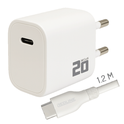REDLINE Punjač sa USB-C to USB-C kablom, brzi, 20W - PD202C+CC1.2M