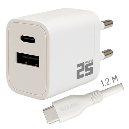 REDLINE Punjač sa USB-C kablom, 1 x USB-A, 1 x USB-C, brzi, 25W - PQ256AC+CC1.2M60W