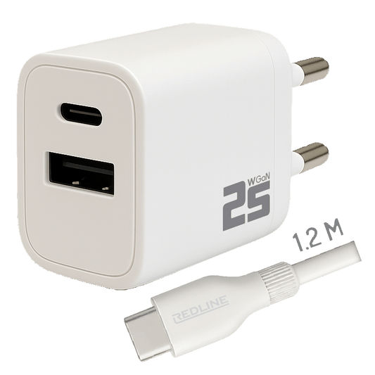 REDLINE Punjač sa USB-C kablom, 1 x USB-A, 1 x USB-C, brzi, 25W - PQ256AC+CC1.2M60W