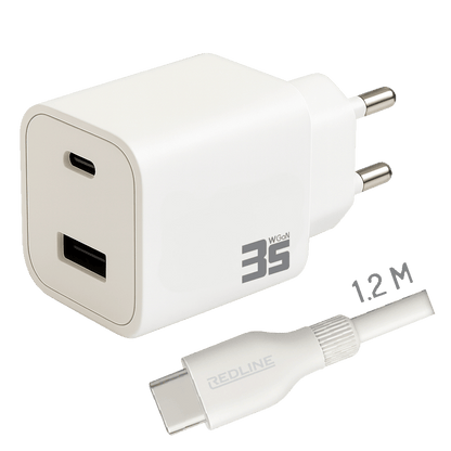 REDLINE Punjač sa USB-C kablom, 1 x USB-A, 1 x USB-C, brzi, 35W - PQ351AC+CC1.2M60W