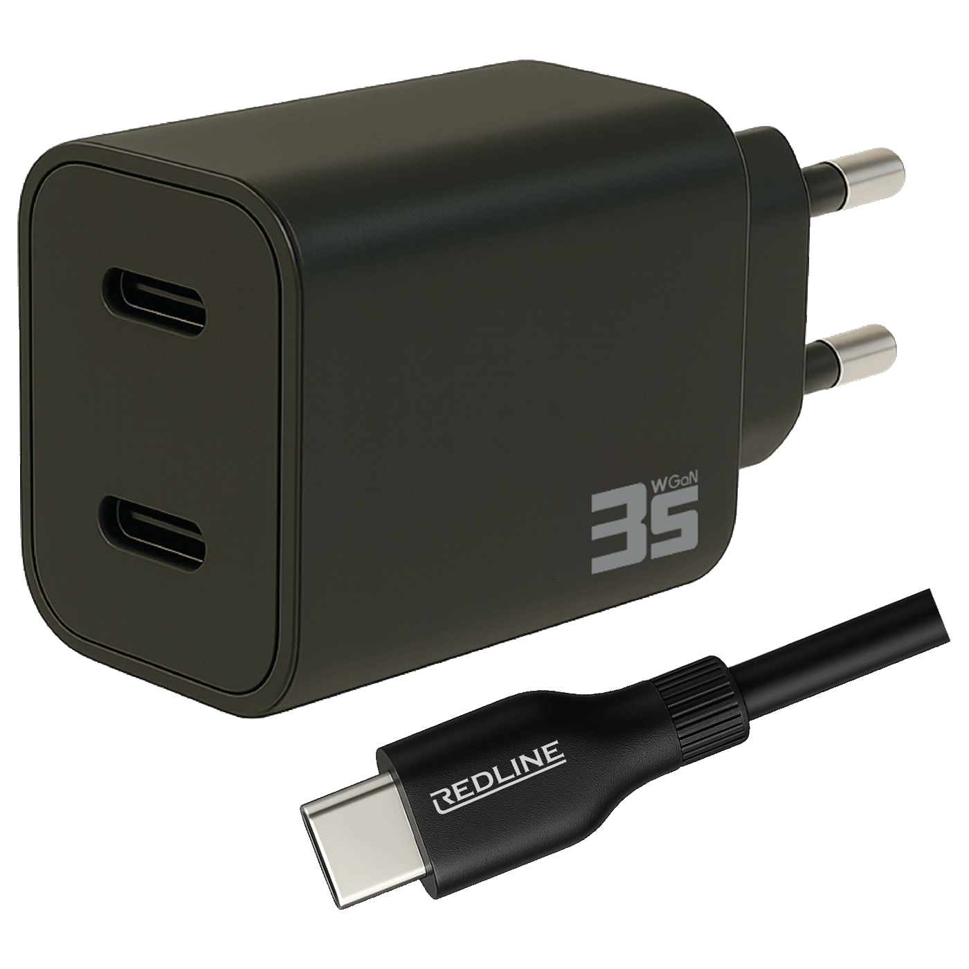 REDLINE Punjač sa USB-C kablom,  2 x USB-C, brzi, 35W, GaN - PQ351CC+CC1.2M60W