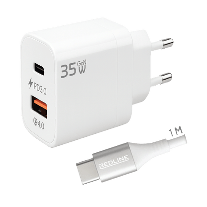REDLINE Punjač sa USB-C kablom,  1 x USB-A, 1 x USB-C, 35W - GL-35-AC+CC-1M(60W)