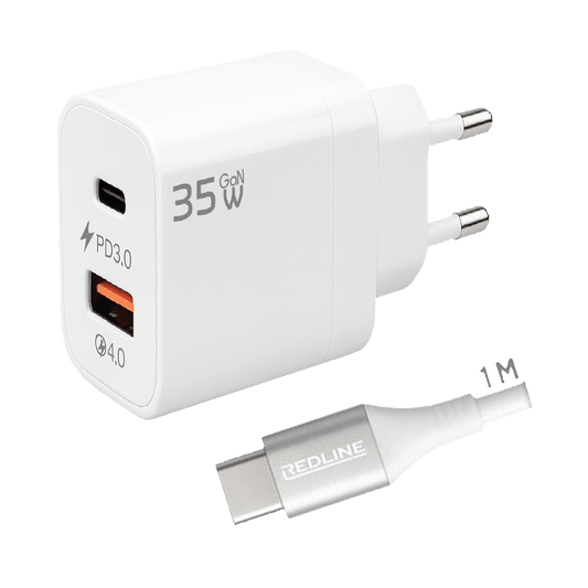 REDLINE Punjač sa USB-C kablom,  1 x USB-A, 1 x USB-C, 35W - GL-35-AC+CC-1M(60W)