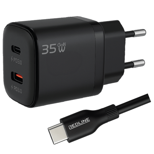REDLINE Punjač sa USB-C kablom,  2 x USB-C, 35W - GL35CC+CC1M(60W)