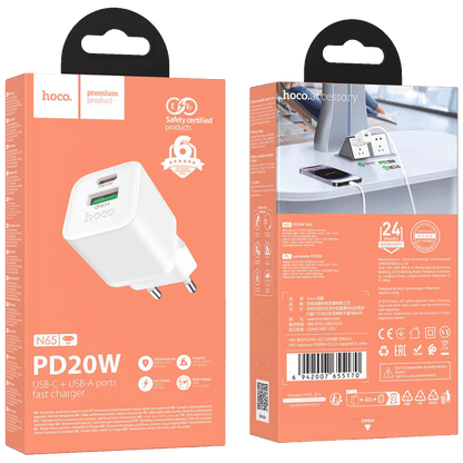 hoco. Punjač kućni, brzi, PD20W + QC3.0, GaN - N65 Ingenious