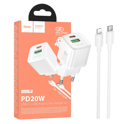 hoco. Punjač kućni sa type C - Lightning kabelom, PD20W + QC3.0 - N65 Ingenious type C-Lightning