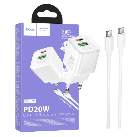 hoco. Punjač kućni sa type C kabelom, PD20W + QC3.0 - N65 Ingenious type C