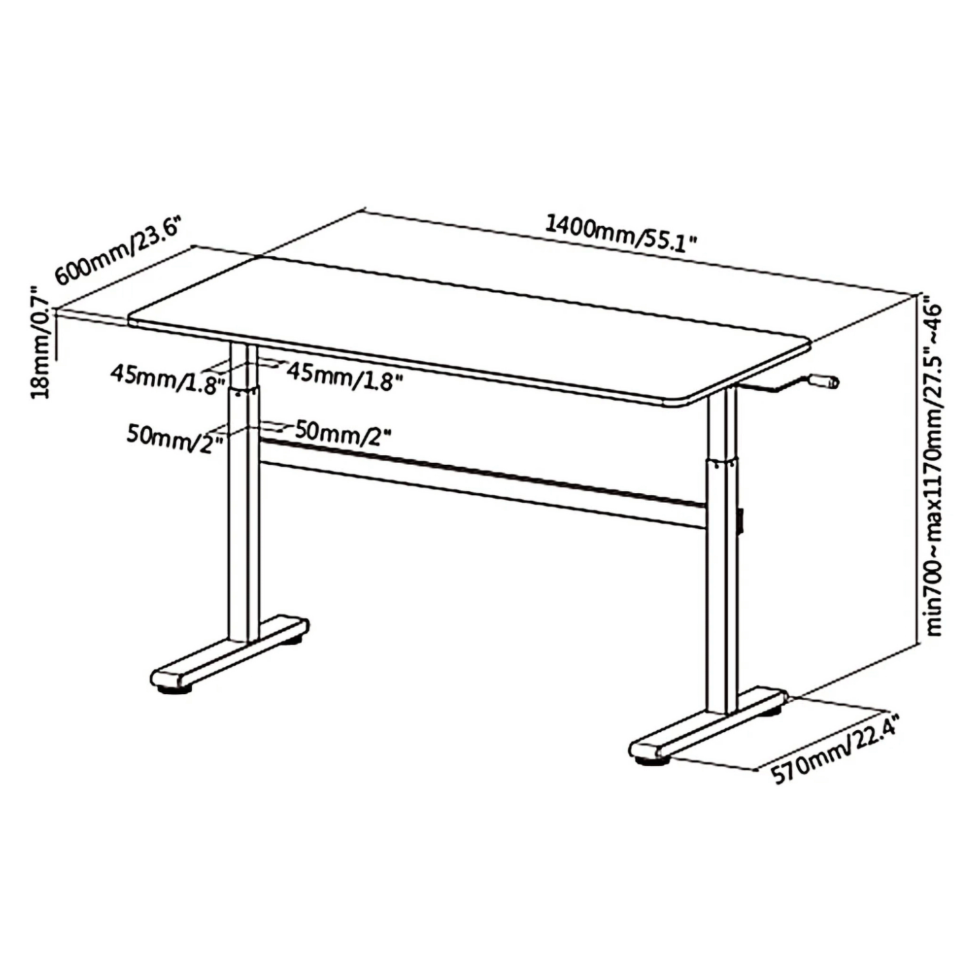 Ergo Office Radni stol 140 x 60 cm, podesiva visina, crna - ER-401 B