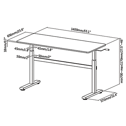 Ergo Office Radni stol 140 x 60 cm, podesiva visina, crna - ER-401 B