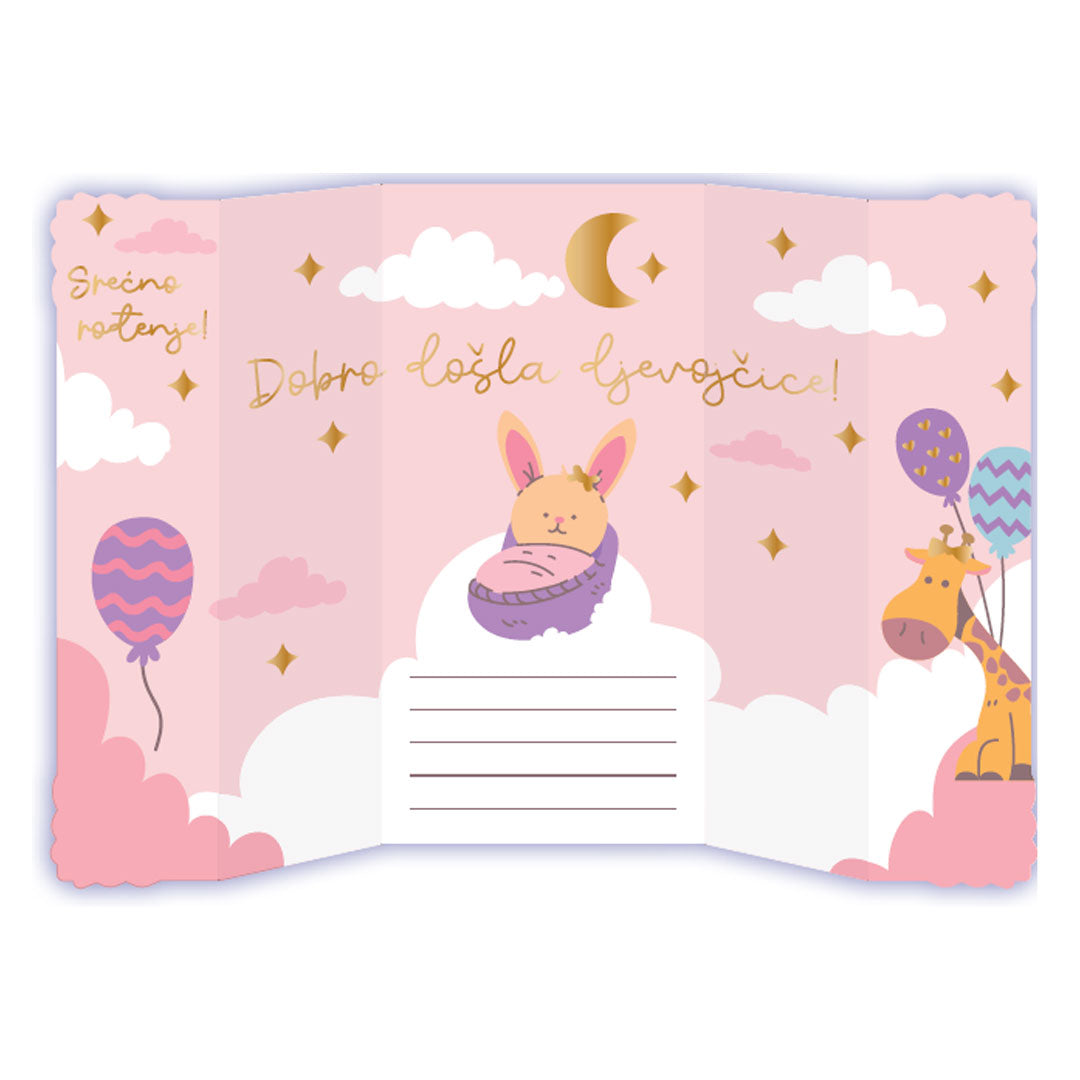 Čestitka Dobro došla djevojčice, Aloha 68002, Vrabac