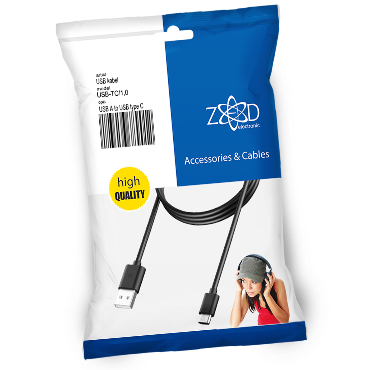 ZED electronic USB A na USB type C, dužina 1.0 metar - USB-TC/1,0