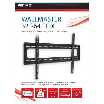 Amiko Nosač zidni za TV prijemnik 32" - 64", 55 kg, 1D - Wallmaster 32-64 FIX