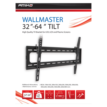 Amiko Nosač zidni  za TV prijemnik 32" - 64", 55 kg, 2D - Wallmaster 32-64 Tilt