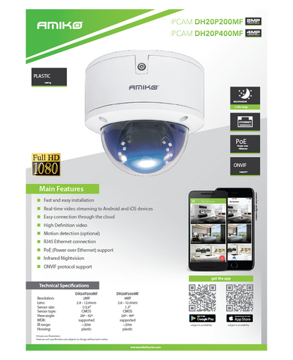 Amiko Home Kamera IP 2 MP, PoE, 1/2.9" SONY CMOS, HD Lens 2,8 - 12mm - DH20P200MF