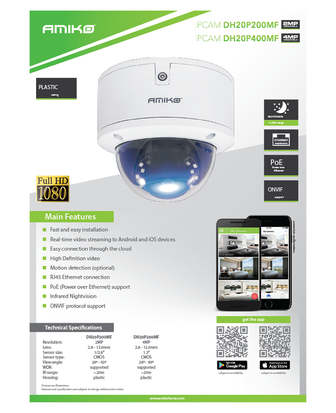 Amiko Home Kamera IP 4 MP, PoE, 1/3" CMOS, HD Lens 2,8 - 12mm - DH20P400MF