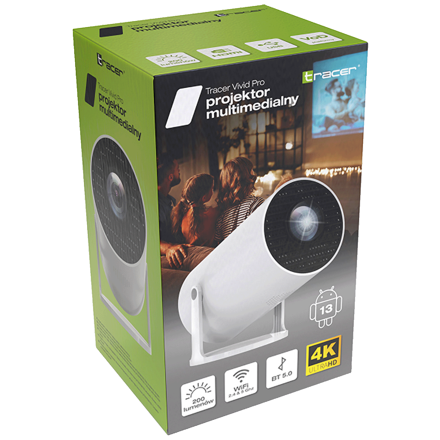 Tracer Pametni LED projektor, 720p, WiFi 2.4/5GHz, BT, Android - Vivid Pro