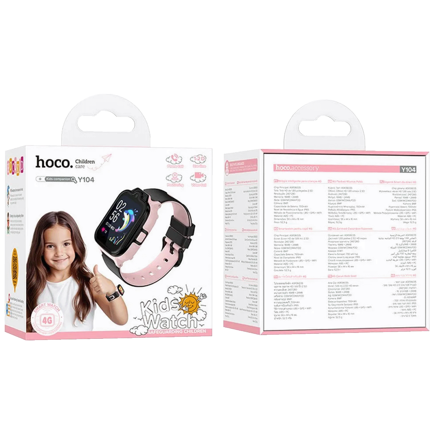 hoco. Pametni sat za djecu, 1.69" 4G GPS, WiFi, pink/crna - Y104 4G, Pink