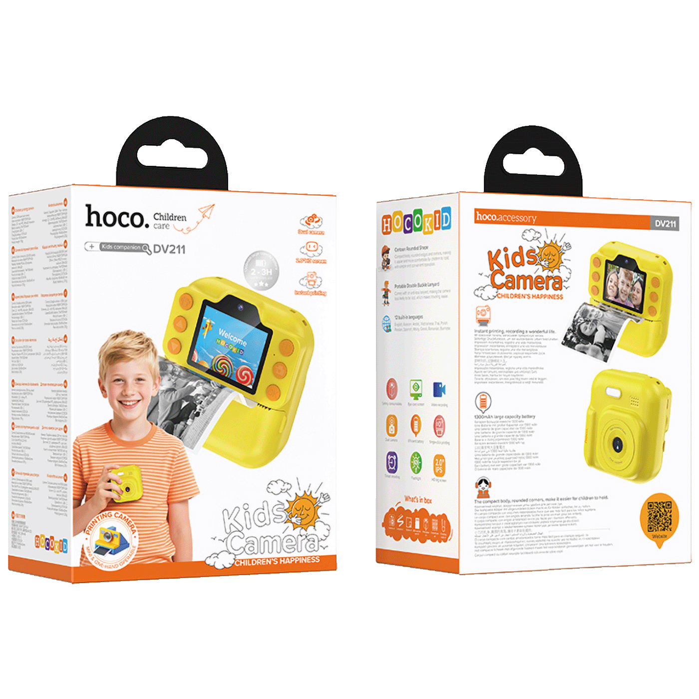 hoco. Dječija kamera sa printerom, 2" IPS LCD, 1080p - DV211 Yellow