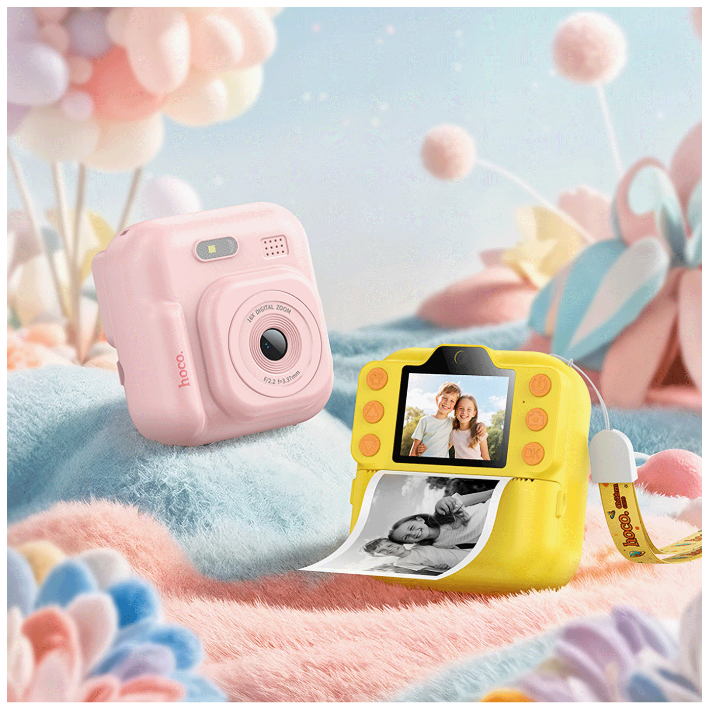hoco. Dječija kamera sa printerom, 2" IPS LCD, 1080p - DV211 Yellow