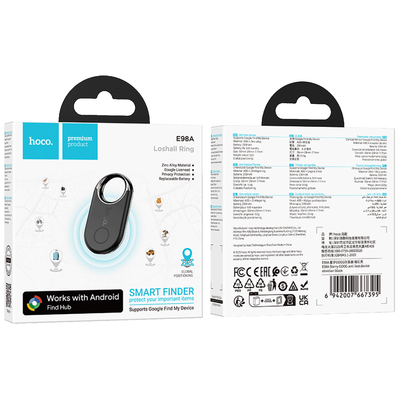 hoco. Inteligentni lokator uređaja, Google Find My Device - E98A Starry, Black