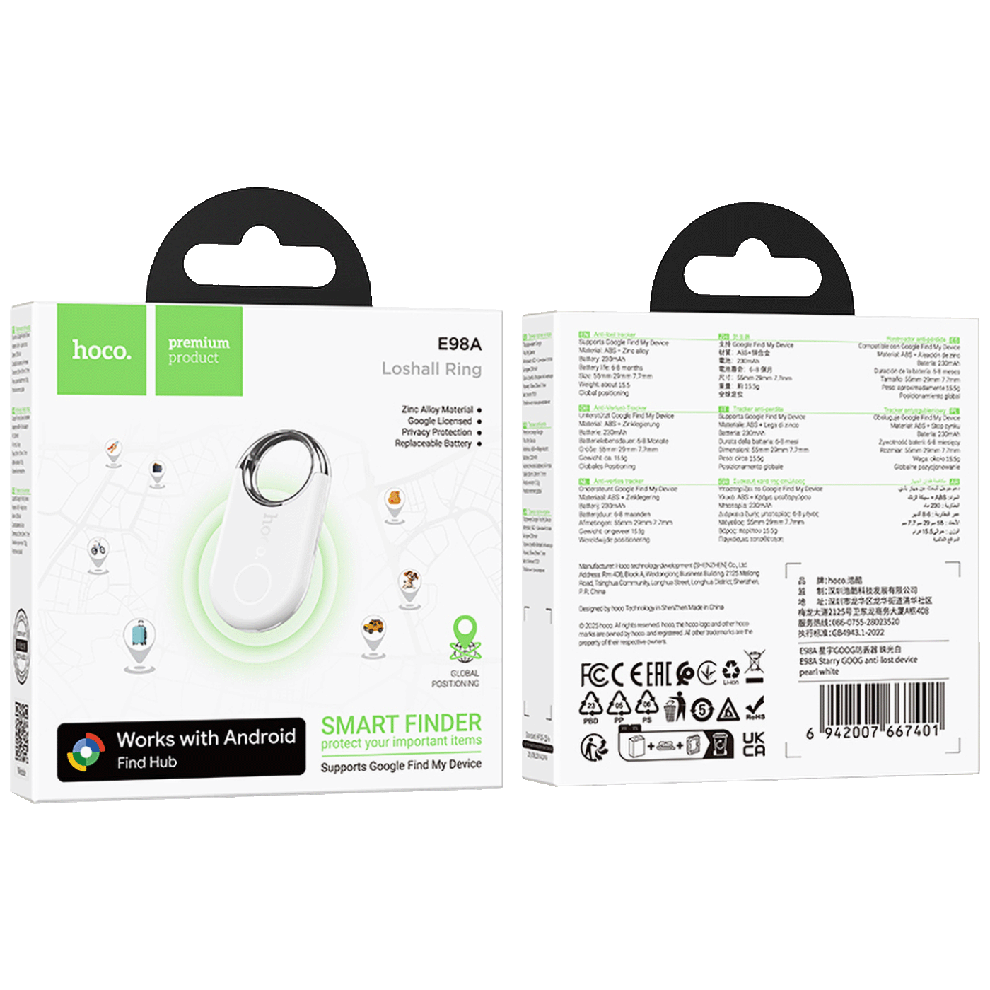 hoco. Inteligentni lokator uređaja, Google Find My Device - E98A Starry, White