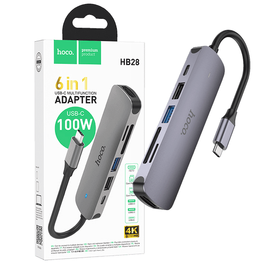 hoco. Konverter USB HUB type C to HDTV, USB3.0/USB2.0/PD/HDMI - HB28