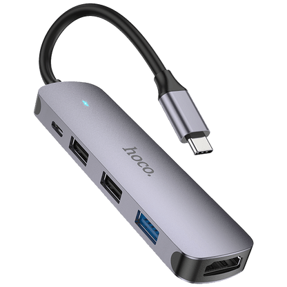 hoco. Konverter USB HUB type C to HDTV, USB3.0/USB2.0/PD/HDMI - HB28