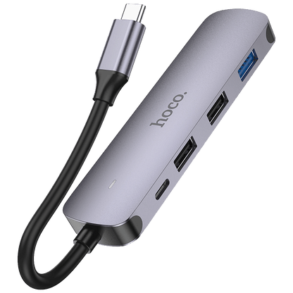 hoco. Konverter USB HUB type C to HDTV, USB3.0/USB2.0/PD/HDMI - HB28