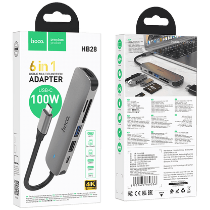 hoco. Konverter USB HUB type C to HDTV, USB3.0/USB2.0/PD/HDMI - HB28