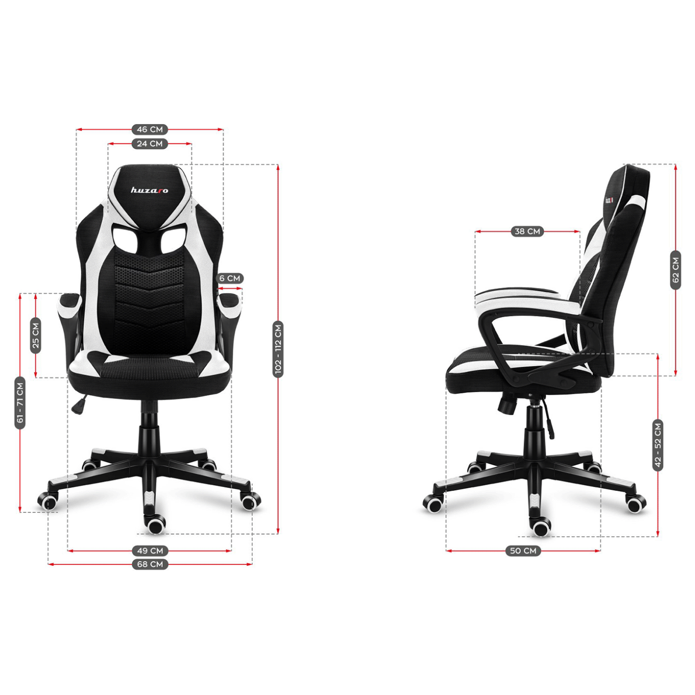 Huzaro Gaming stolica, bijelo / crna - Force 2.5