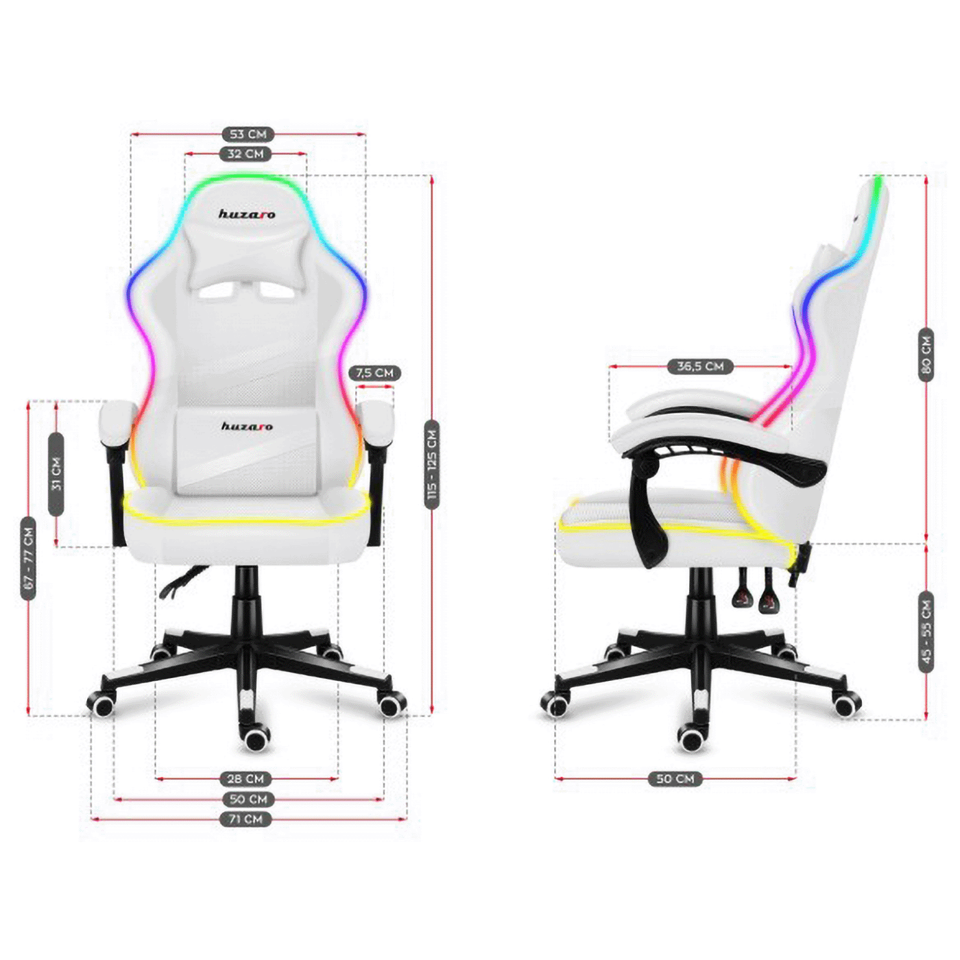 Huzaro Gaming stolica, RGB, daljinski upravljač, bijela - Force 4.4 RGB White