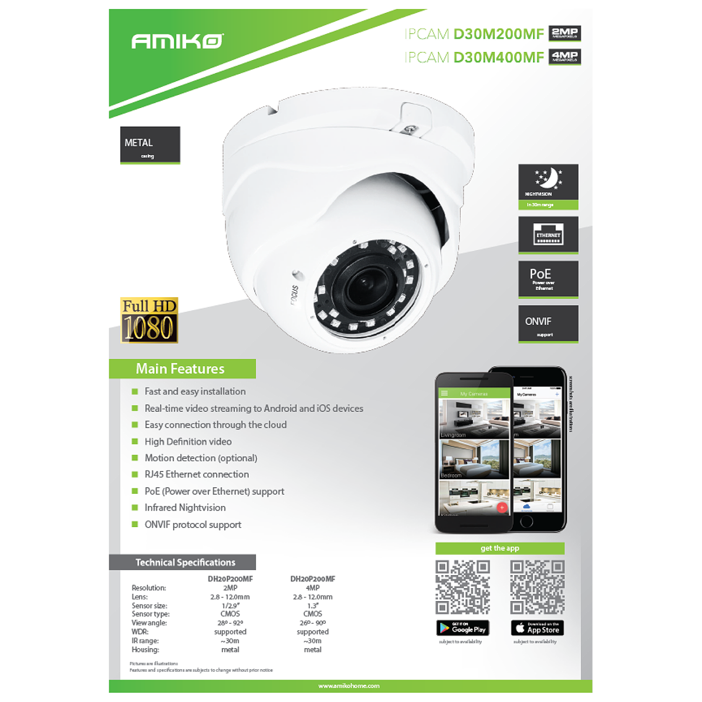 Amiko Home Kamera IP 4 MP, PoE, 1/3" , HD Lens Motorized 2,8 - 12mm - D30M400MF ZOOM POE