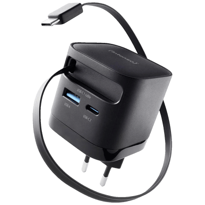 (Intenso) Punjač kučni sa type C kabelom, brzi, 1xUSB-A, 1xUCB-C, 65W - Power Adapter W65ACIC GaN Black
