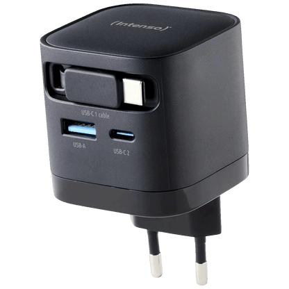 (Intenso) Punjač kučni sa type C kabelom, brzi, 1xUSB-A, 1xUCB-C, 65W - Power Adapter W65ACIC GaN Black
