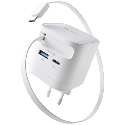 (Intenso) Punjač kučni sa type C kabelom, brzi, 1xUSB-A, 1xUCB-C, 65W - Power Adapter W65ACIC GaN White
