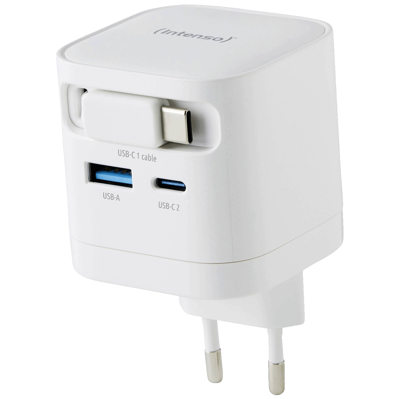 (Intenso) Punjač kučni sa type C kabelom, brzi, 1xUSB-A, 1xUCB-C, 65W - Power Adapter W65ACIC GaN White