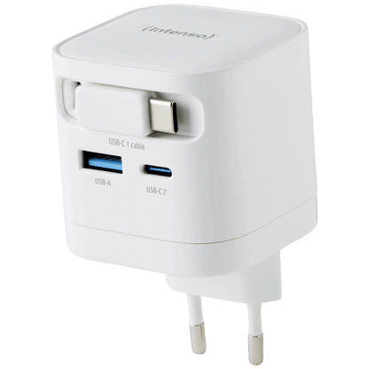 (Intenso) Punjač kučni sa type C kabelom, brzi, 1xUSB-A, 1xUCB-C, 65W - Power Adapter W65ACIC GaN White