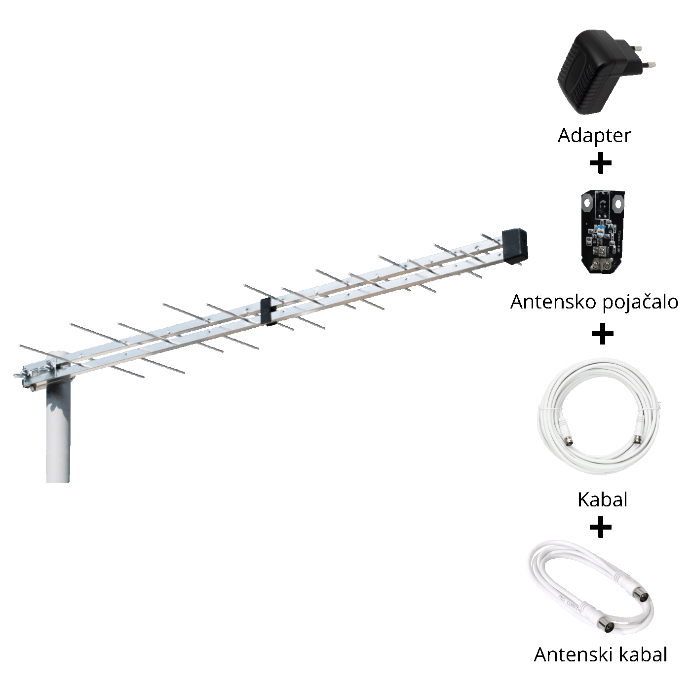 Iskra Antena Loga UHF sa pojačalom, 24,5 dB(i), RG6U 10 met. - P-2845 DTT/G SET