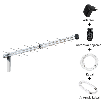 Iskra Antena Loga UHF sa pojačalom, 24,5 dB(i), RG6U 10 met. - P-2845 DTT/G SET