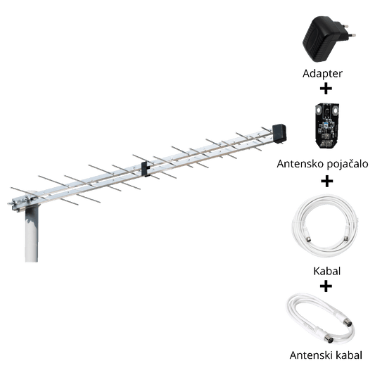 Iskra Antena Loga UHF sa pojačalom, 24,5 dB(i), RG6U 10 met. - P-2845 DTT/G SET