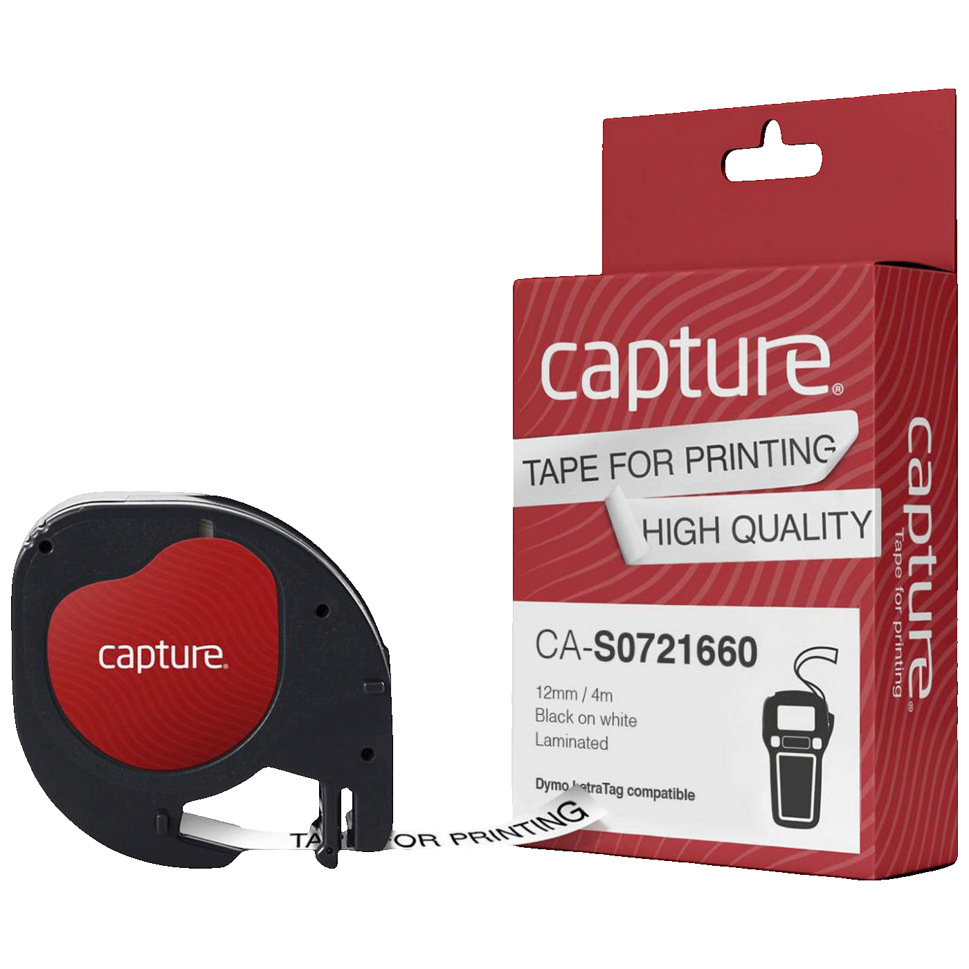Capture Traka za LetraTag, 12 mm, 4 met., crni tekst / bijela  traka - CA-S0721660, Black on White Plastic