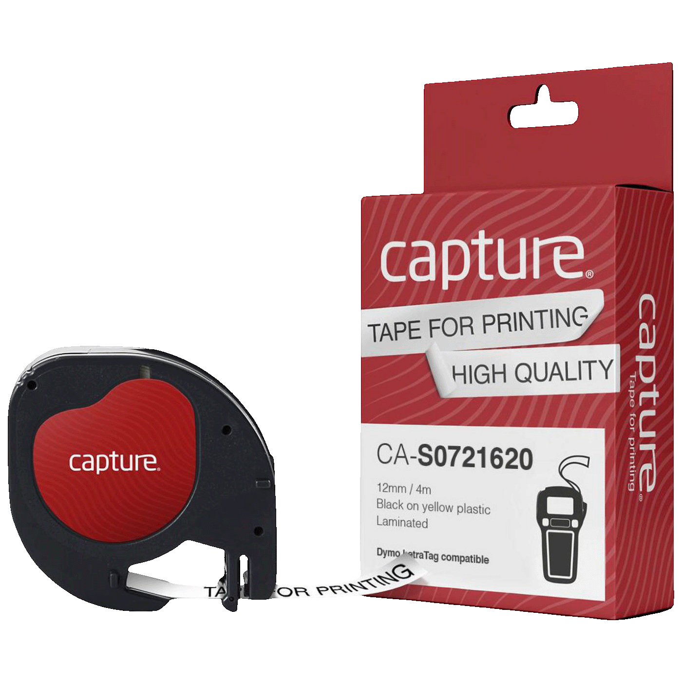 Capture Traka za LetraTag, 12 mm, 4 met., crni tekst / žuta traka - CA-S0721620; Black on Yellow Plasti