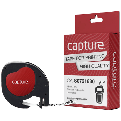 Capture Traka za LetraTag, 12 mm, 4 met., crni tekst / crvena traka - CA-S0721630; Black on Red Plastic