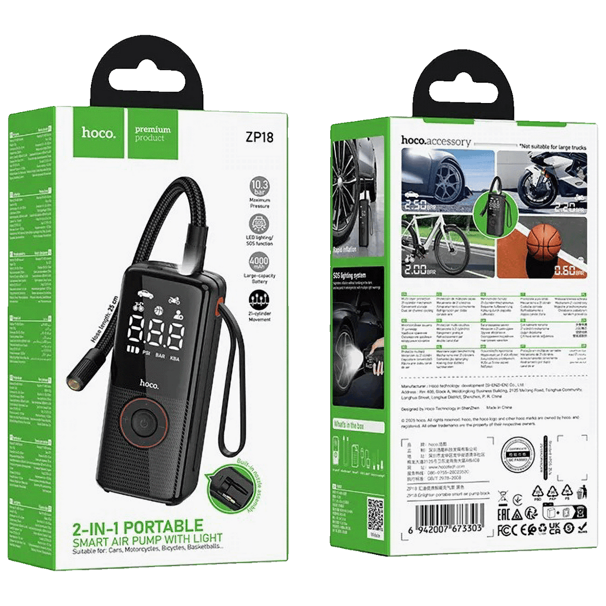 hoco memory Kompresor, pametni, sa svjetlom, 3 bar, 4000 mAh - ZP18