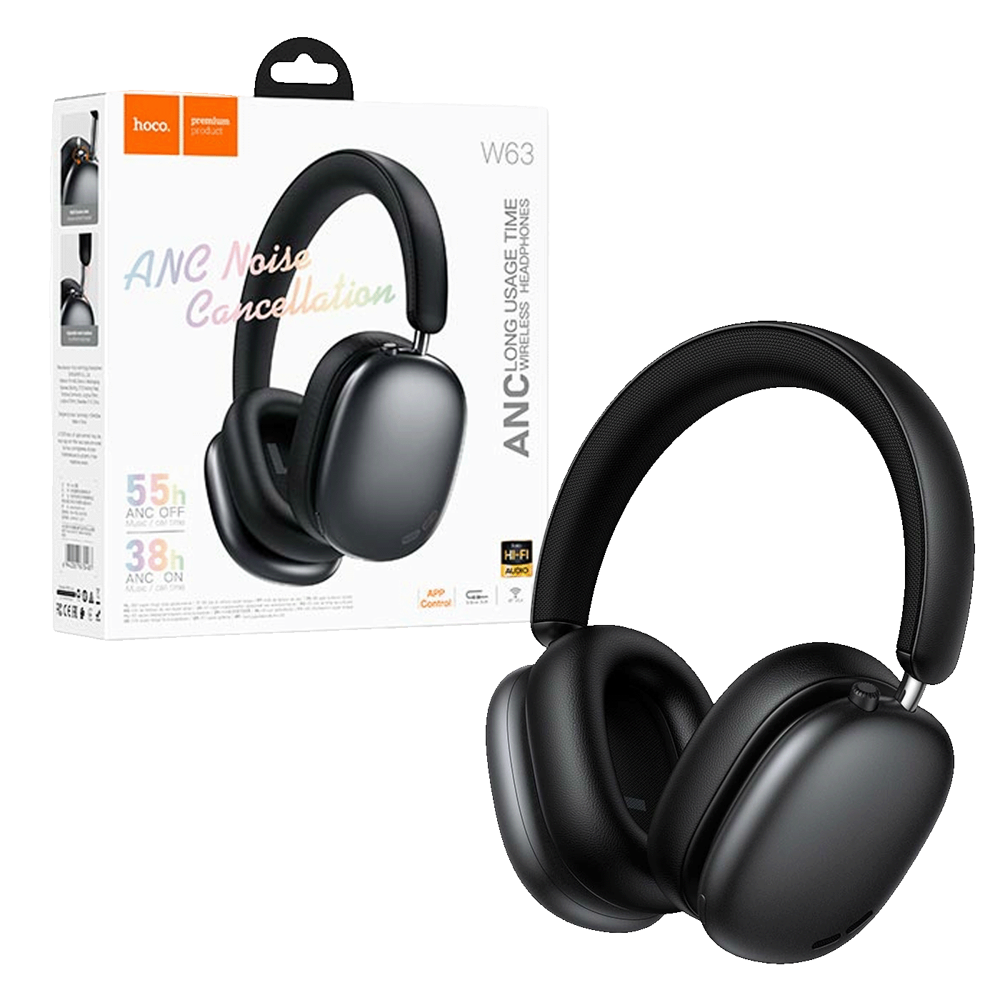 hoco. Bežične slušalice, Bluetooth, ANC - W63 Black